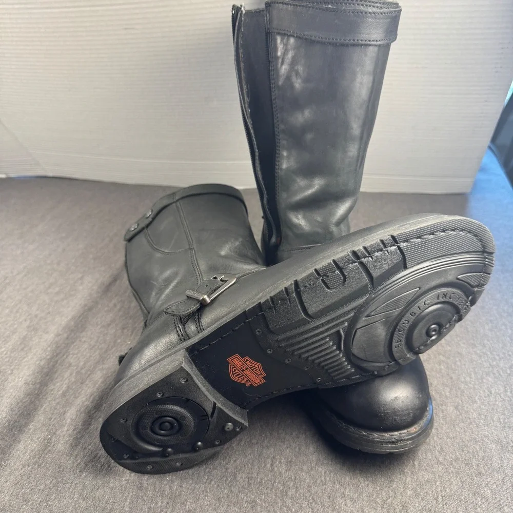 Harley Davidson Mens Black Leather Motorcycle Boots Engineer Side Zip 93007 10